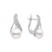 Cercei perle naturale albe de argint cu pietre si tortita DiAmanti SK18439EL-W-G